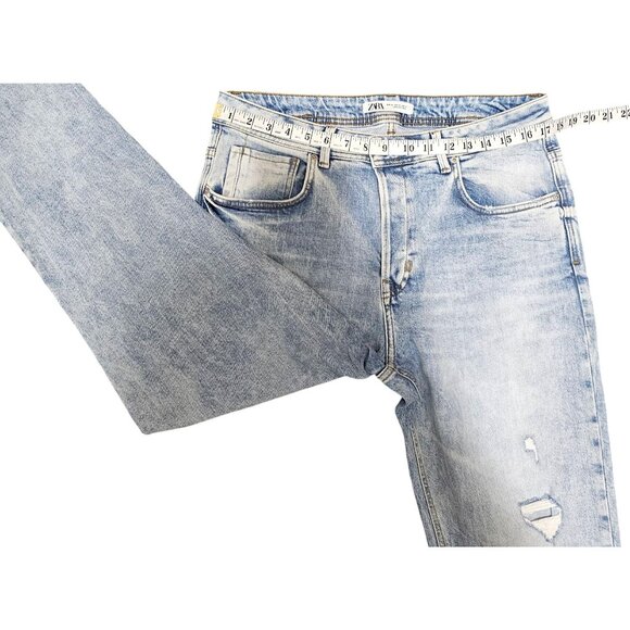 Zara Woman's Light Wash Distressed Straight-Leg Denim Jeans Size 34 - Picture 13 of 14